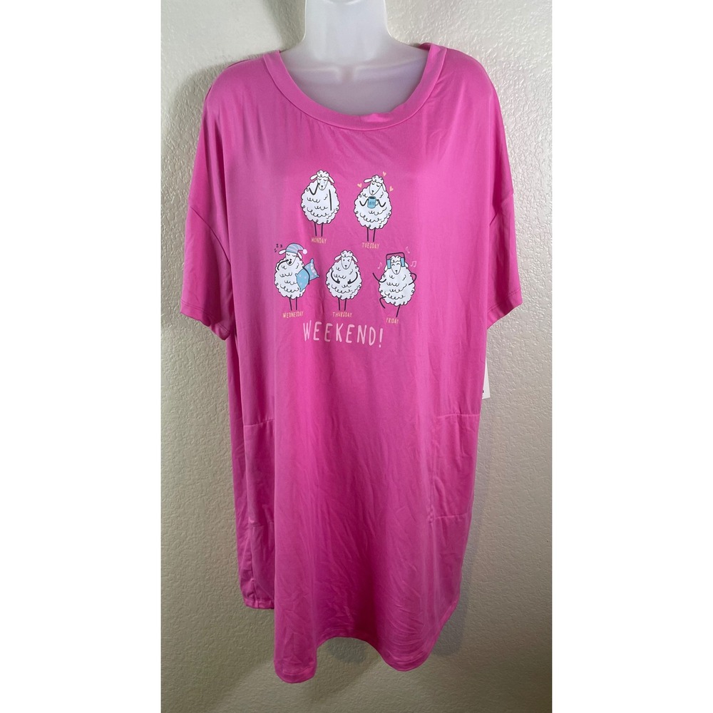 Secret Treasures Women L/XL Nightgown Pink Sheep Weekend Sleep Shirt Pockets NEW